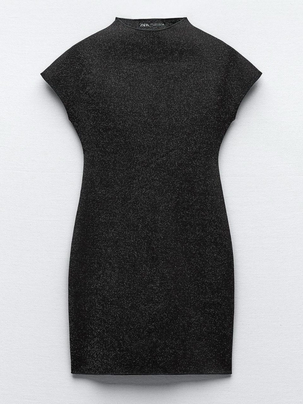 Metallic Short Stretch Knit Dress, Mock Neck